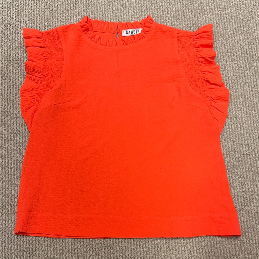 JODIFL (by Gaudie) Beautiful Orange Top with Puff Sleeves, Size Large - Picture 2 of 11
